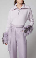 Thumbnail for your product : Sally LaPointe Fur-Trimmed Silk-Cashmere Sweater