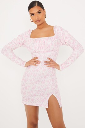 pink floral bodycon dress