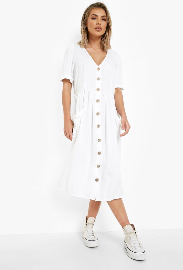white button front midi dress