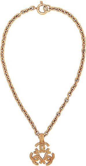 Chanel Coco Faux Pearl Enamel Lady Gold Tone Necklace Chanel