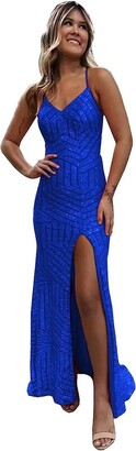 YOFF Sequin Mermaid Prom Dress - V Neck Sparkly Formal Evening Gown