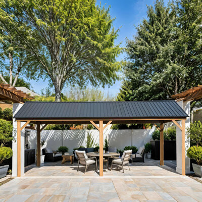 mondawe Wood Grain Aluminum Patio Carport Gazebo