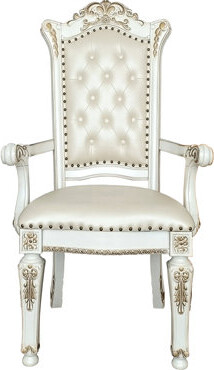 Beige Arm Chairs Of 2, Traditional Dining Room Lure, Faux Leather Covering, Wooden Tapered Legs With Floral Quirk Antique Pearl Back Armchairs, 2 - Ar