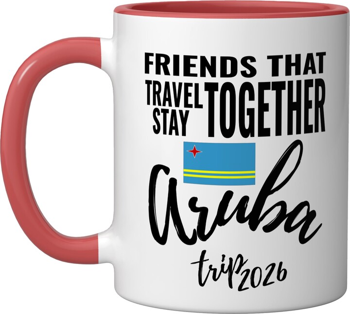 Aruba Trip 2026 Fun Matching Group Tees Friends That Travel Together Aruba Trip Caribbean 2026 Group Ceramic Mug, Red/White