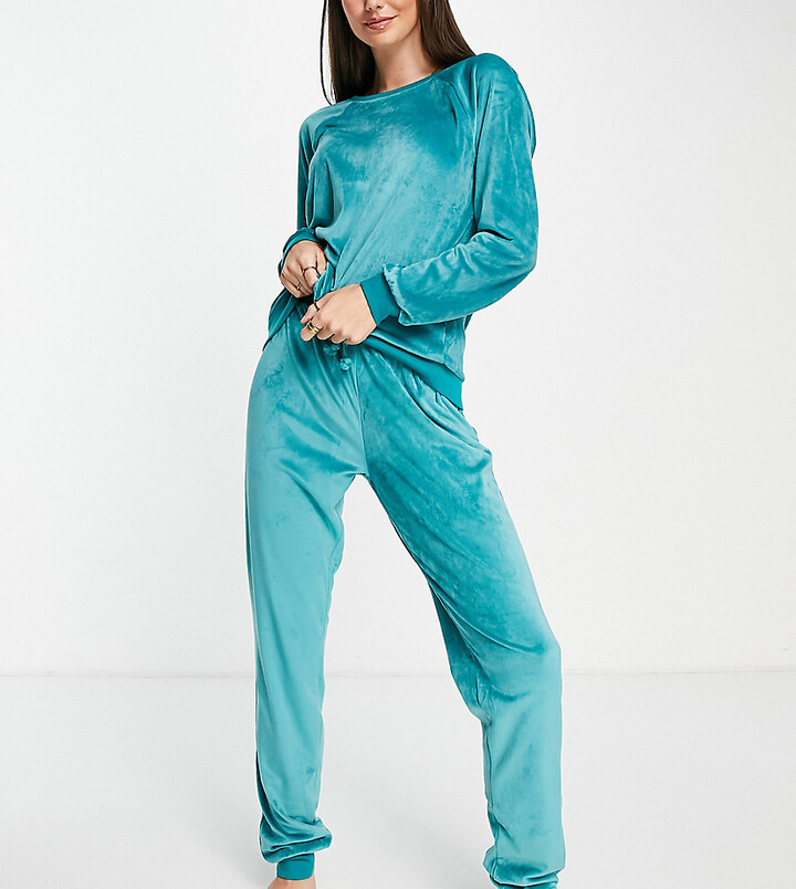 Chelsea Peers Tall poly super soft fleece lounge sweatshirt and jogger set  in emerald - ShopStyle Activewear Pants