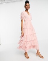 Thumbnail for your product : Anaya With Love puff sleeve midaxi dress with tiered skirt in pink