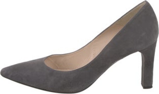LK Bennett Suede Pumps Grey Leather Trim Pointed-Toes
