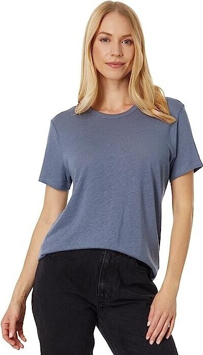 T-Shirt Women's XS Blue Linen Blend Short Sleeve Crew JDM128