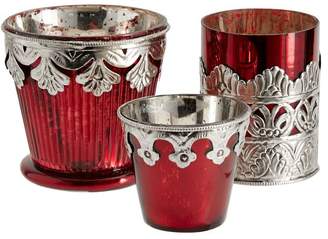 Pottery Barn Red Madeline Mercury Glass Votive Holders - Set of 3