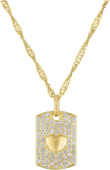 Junior Jewels JuniorJewels14KGoldOverSterlingSilverCubicZirconiaHeartTagNecklace