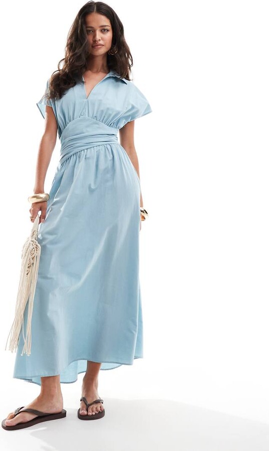 ASOS DESIGN midi shirt dress with wrap around waist and revere