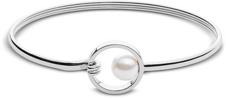 Skagen Agnethe Silver Tone and Pearl Clasp Bangle