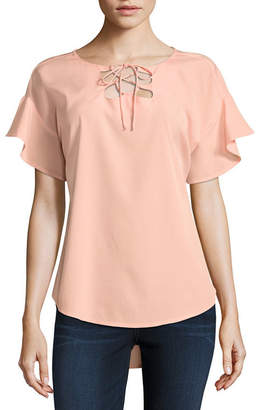 BELLE + SKY Short Sleeve Lace Up Front Top