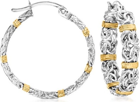 Ross-Simons Ross-SimonsJewelryByzantineStationHoopEarringsinSterlingSilverWith14ktYellowGold