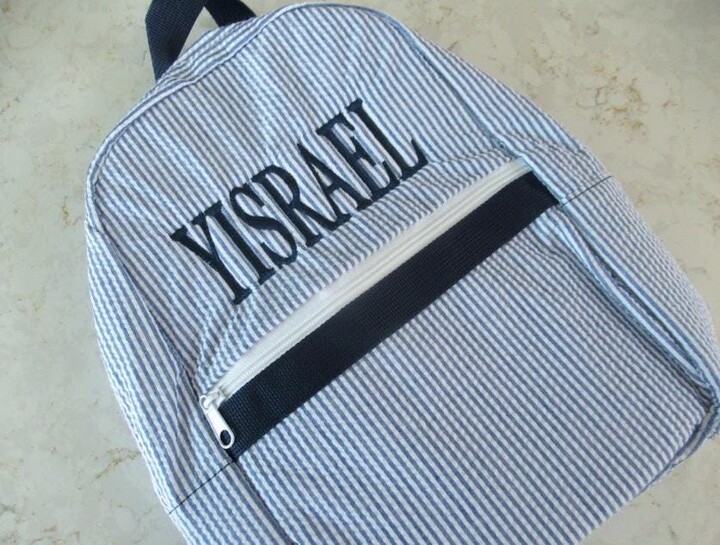Etsy Personalized Mini Backpack Navy Seersucker With Name Or Monogrammed Initials