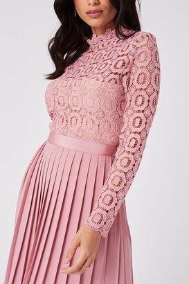 Little Mistress Alice Pink Crochet Top Midaxi Dress With Pleated Skirt