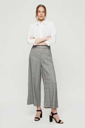 Dorothy Perkins Women's Check Crop Wide Leg Trousers - light grey - XS
