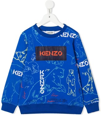 Kenzo Kids Animal-Print Logo-Patch Sweatshirt
