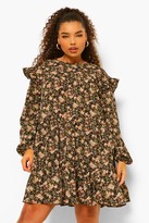 Thumbnail for your product : boohoo Plus Ditsy Floral Tiered Ruffle Smock Dress