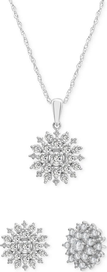 Wrapped in Love 2-Pc. Set Diamond Cluster Pendant Necklace & Matching Stud Earrings (1 ct. t.w.) in 14k White Gold, Created for Macy's