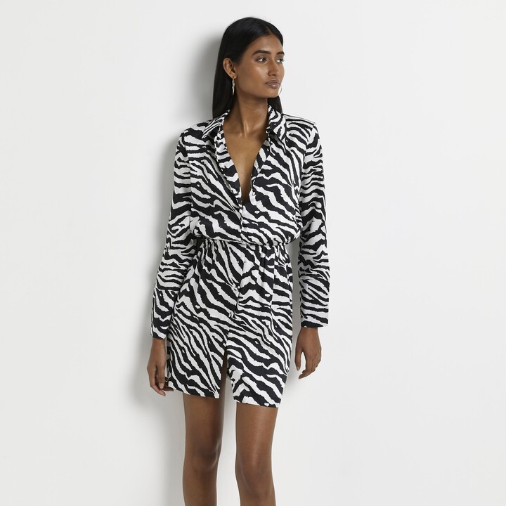 River Island Womens Black Zebra Print Mini Shirt Dress ShopStyle