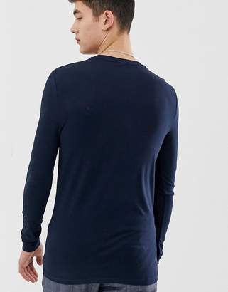 ASOS Design DESIGN Tall organic muscle fit long sleeve t-shirt with crew neck in navy
