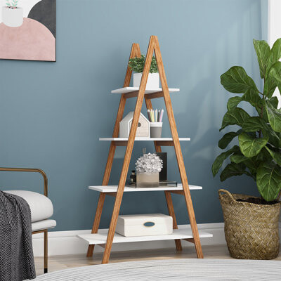 Solid Bamboo Wood Oxford "A" Frame Ladder Display Bookshelf