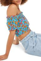 Thumbnail for your product : Topshop Floral Smocked Off the Shoulder Crop Top