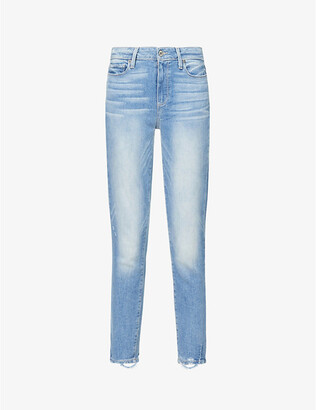 Paige Summer Ladies Blue Cotton Hoxton Frayed-Hem Ultra-Skinny High-Rise Jeans, Size: 23