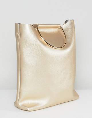 Yoki Fashion D-Ring Tote Bag with Shoulder Strap in Pearlised Gold