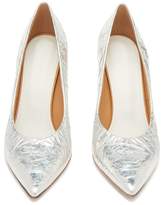 Thumbnail for your product : Maison Margiela Logo Print Wooden Heel Metallic Leather Pumps - Womens - Silver