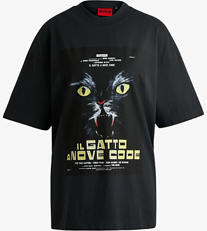 HUGO BOSS Womens Black Crewneck Graphic-Print Cotton-Jersey T-Shirt Xs