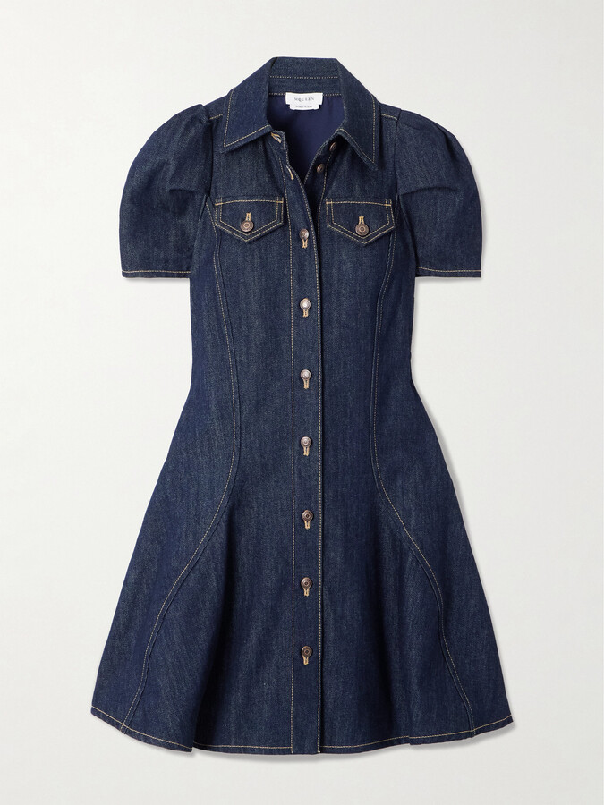 MCQUEEN - Paneled Denim Mini Dress - Blue