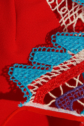 Peter Pilotto Asymmetric Crochet-trimmed Cady Gown - Crimson