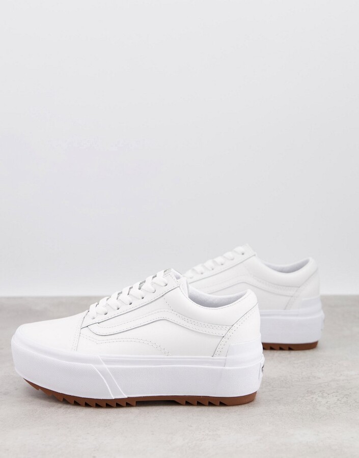 Vans Old Skool Stacked sneakers in triple white leather - ShopStyle