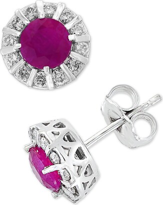 Effy Tanzanite (9/10 ct. t.w.) & Diamond (1/3 ct. t.w.) Stud Earrings in 14k White Gold (Also available in Ruby, Emerald & Sapphire) - Sapphire/k Whit