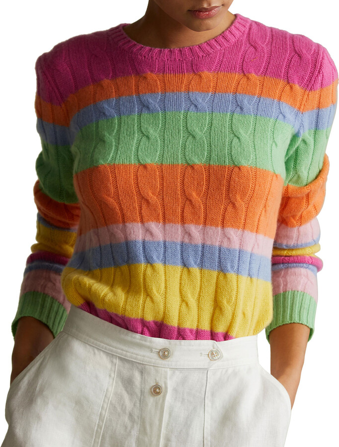 Polo Ralph Lauren Julianna Multi-Stripe Cashmere Cable Sweater - ShopStyle