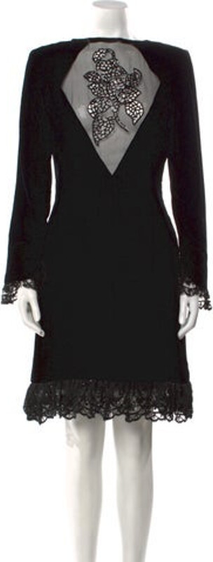 Vintage - Unbranded Velvet A-Line Dress Vintage From the 1980's Collection Black Embroidered, Sequin & Mesh Accents Long Sleeve with Bateau Neckline Button Closure at Back Size not listed, estimated from measurements.