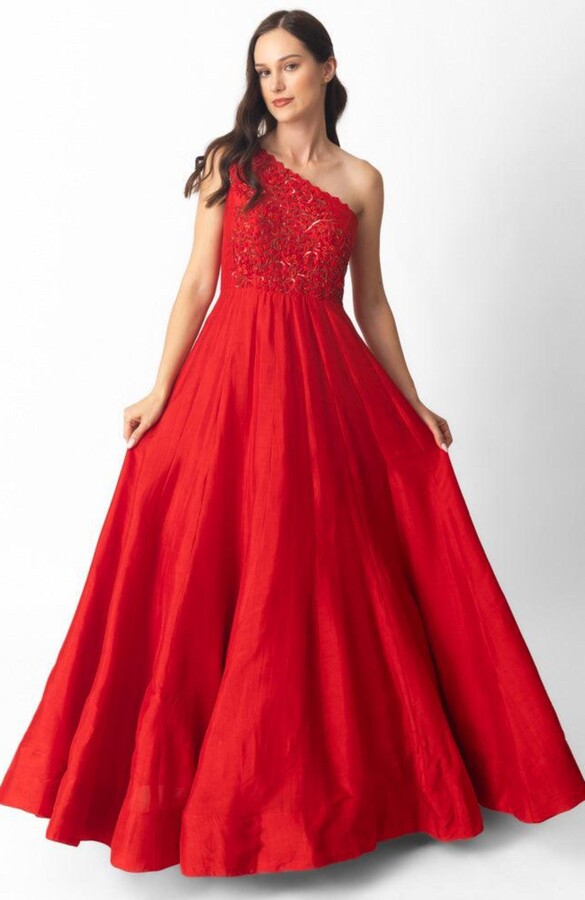 RAAS Kia Raw Silk One Shoulder Gown