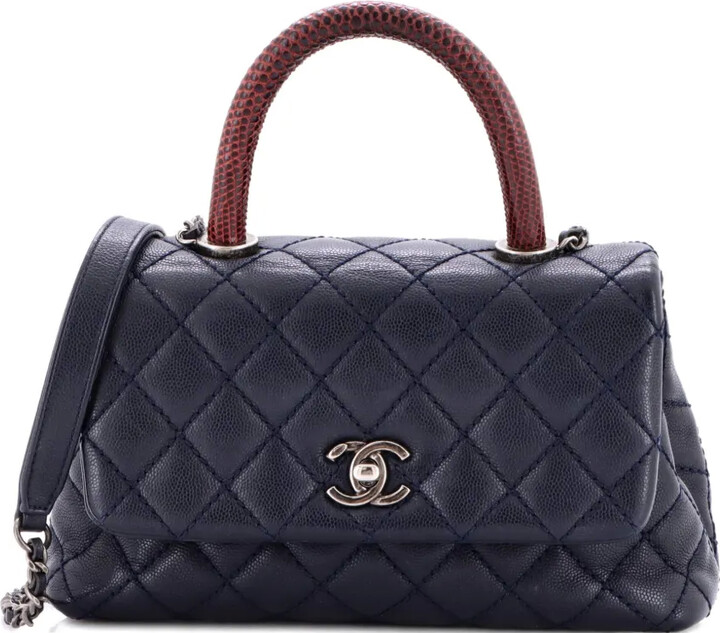 Chanel Pre Owned Coco Top Handle Bag Quilted Caviar with Lizard Mini shoulder bag