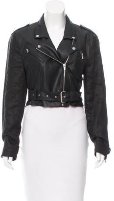 Veda Linen- Accented Leather Moto Jacket