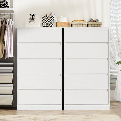 5 Drawer Bedroom Dresser 27.6" W Wood Modern Drawer Dresser (Set Of 2)
