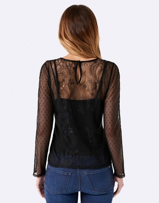 Forever New Katie Lace Trim Dobby Spot Top