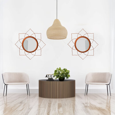 Pack Of 2 Decorative 12.25-inch Flower Shape Rose Gold Metal Frame Mirror - Perfect For Living Room, Bedroom, Bathroom Vanity, Entryway, Or Hallway, A