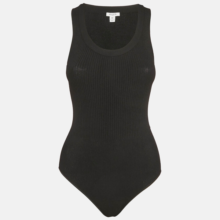 Alaia Black Rib Knit Tank Bodysuit S