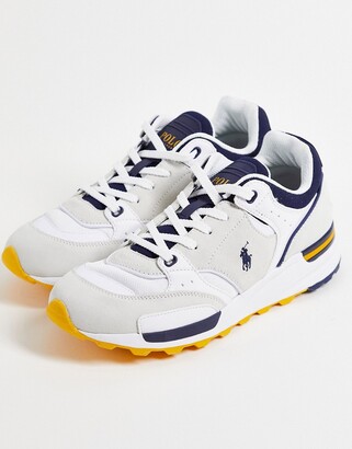 Polo Ralph Lauren trackster leather trainer in white/navy with pony logo -  ShopStyle