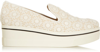 Stella McCartney Crocheted floral-lace and canvas slip-on sneakers