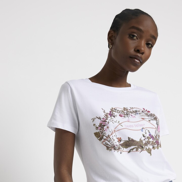 River Island Womens White Ftbc Graphic T-Shirt - ShopStyle