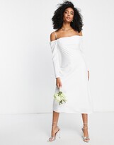 Thumbnail for your product : Forever New Bridal cold shoulder cowl midi dress with thigh split in ivory