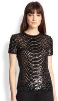 Thumbnail for your product : BCBGMAXAZRIA Larson Sequin Reptile-Patterned Sheer Top